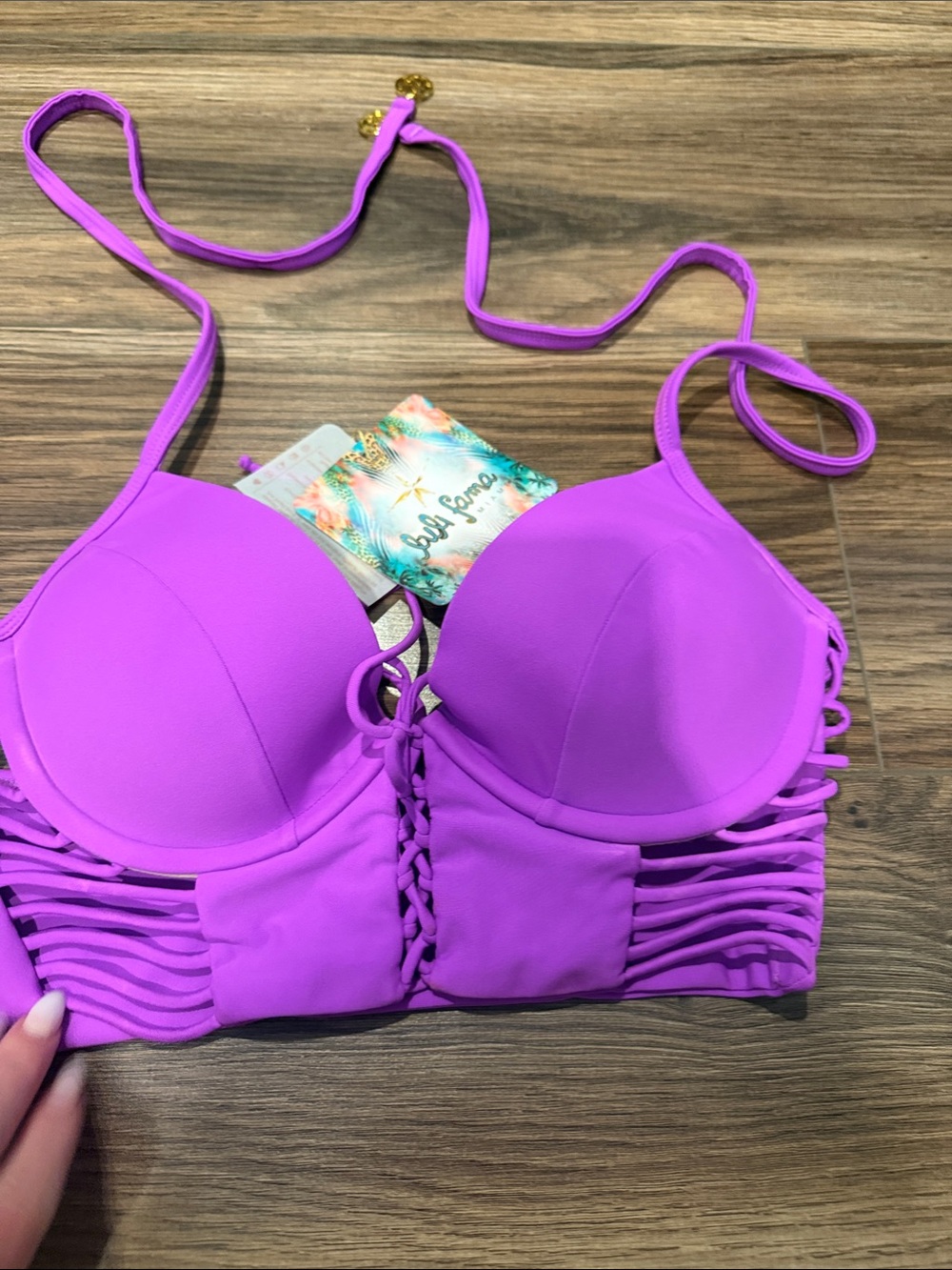 Luli Fama Vibrant Magenta Lace-Up Push-Up Bikini Top